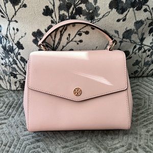 Tory Burch • Pink Saffiano Leather Small Robinson Top Handle Bag (Crossbody)